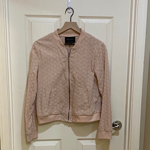 Sanctuary Floral Eyelet‎ Bomber Jacket- Size M- Pale Pink - Picture 1 of 10
